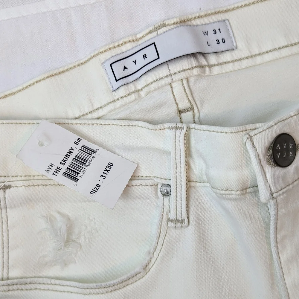 AYR Jean Skinny Stretch Ankle High Rise Distressed Ripped Zip Fly White 31 NWT - Picture 16 of 16